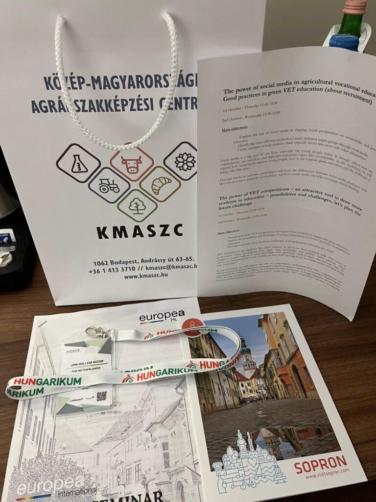 Programma van de EUROPEA meeting bij KMASZC in Sopron, Hongarije met als centraal thema 'Make green VET shine'