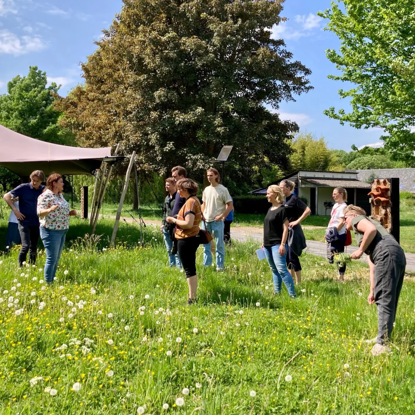 Europea bevordert internationale kennisuitwisseling. Op de foto krijgen Deense deelnemers aan een internationale training  biodiversiteit uitleg van een Nederlandse practor bij Yuverta.